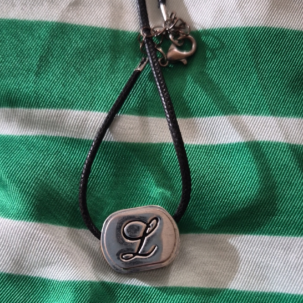 Silver Initial 'L' Pendant magnetic Slide cord necklace